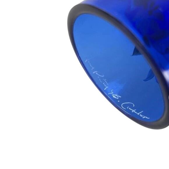 Fenton Fairy Lamp Cobalt Blue Hand Painted Flowers Signed 4.5" Tall Floral - Picture 4 of 4